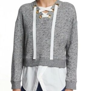 Derek Lam Crop Gray Lace-Up Sweater with Pink Skirt